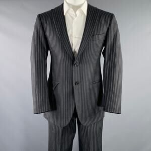 BELVEST Size 40 Grey White Pinstripe Wool Linen Single Breasted Suit